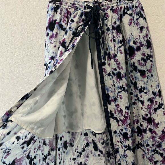 GREYLIN Purple Black and White Watercolor Button Up Maxi Skirt, Size XS - Picture 9 of 10